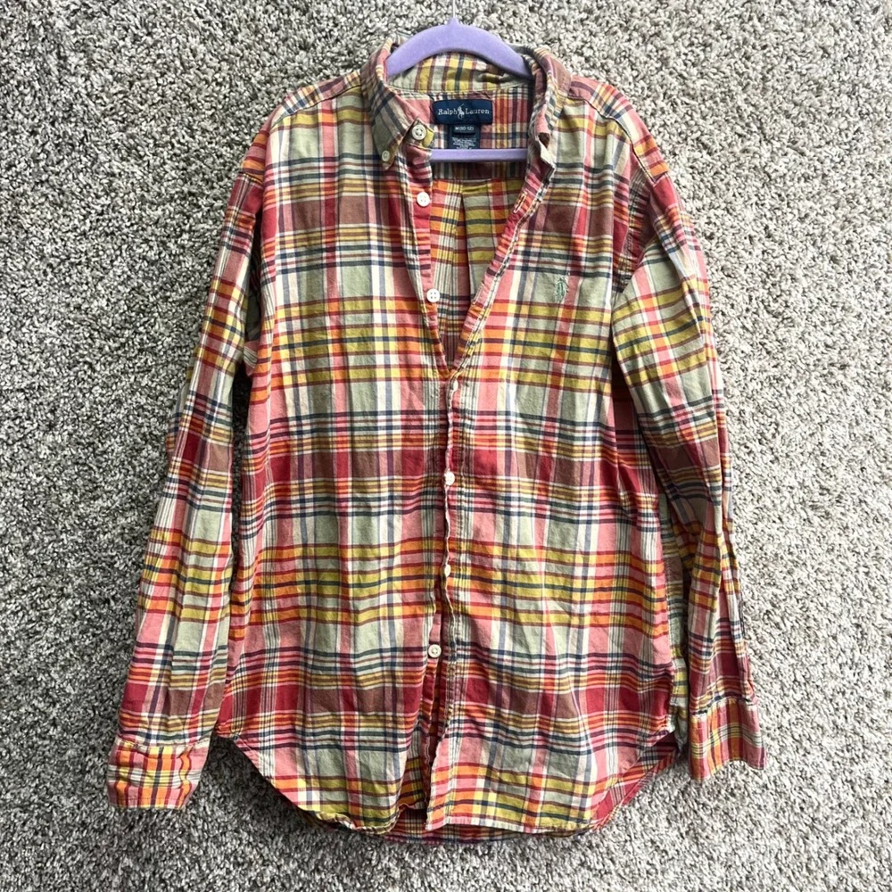 Ralph Lauren Shirt Boys M 10-12 Multicolor Plaid Long Sleeve Button Down